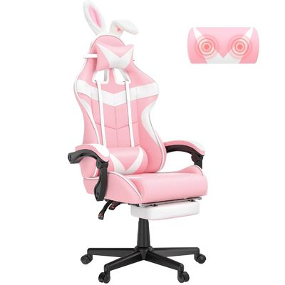Cadeira giratória Cadeira de jogo rosa com apoio de pé e embalagem de correio de design de coelho adorável