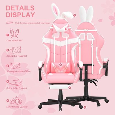 Cadeira giratória Cadeira de jogo rosa com apoio de pé e embalagem de correio de design de coelho adorável