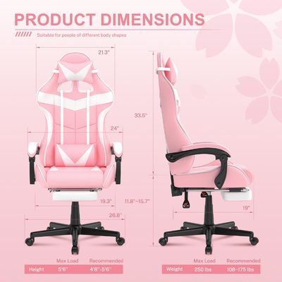 Cadeira giratória Cadeira de jogo rosa com apoio de pé e embalagem de correio de design de coelho adorável
