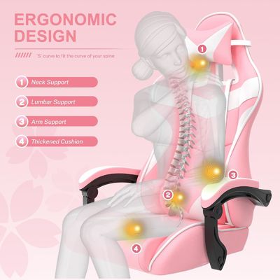 Cadeira giratória Cadeira de jogo rosa com apoio de pé e embalagem de correio de design de coelho adorável