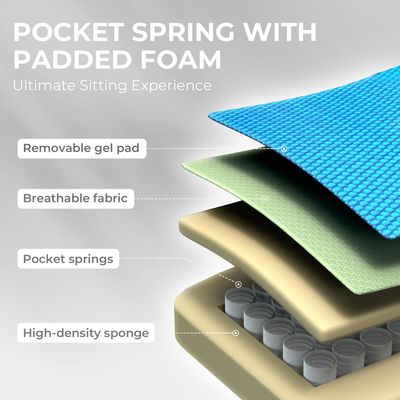 Cadeira de escritório com gel pad, apoio de braço e apoio de pé, sacos de material de couro