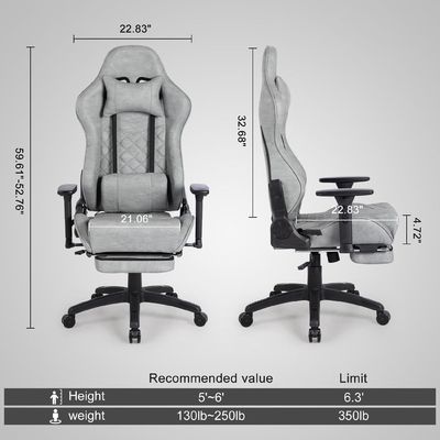 Cadeira de jogo de design moderno com apoio de pés e 3 elevadores de gás PU de couro alto ajustável