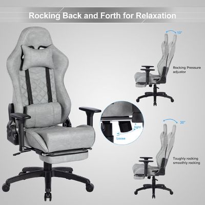 Cadeira de jogo de design moderno com apoio de pés e 3 elevadores de gás PU de couro alto ajustável