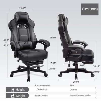 27.16&quot;D x 20.66&quot;W x 47.24&quot;H em cadeira ergonômica de jogos com apoio de perna e apoio de pé