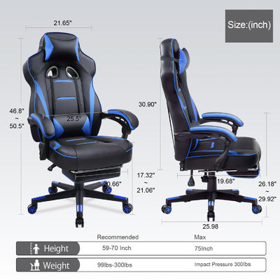 Cadeira de jogo ergonômica com apoio de pé de couro de PU