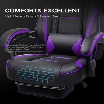 Cadeira de jogos ergonômica com apoio de pé e função de rotação 360/ajuste de altura/reclínquio