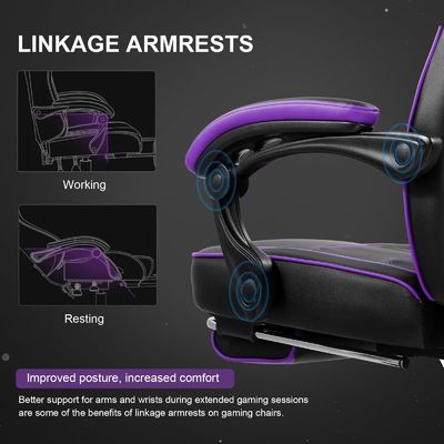 Cadeira de jogos ergonômica com apoio de pé e função de rotação 360/ajuste de altura/reclínquio