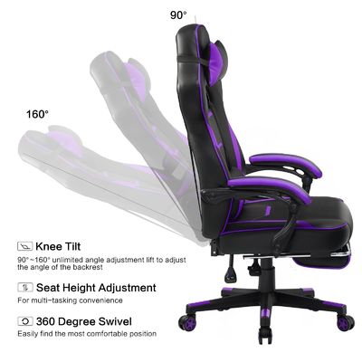 Cadeira de jogos ergonômica com apoio de pé e função de rotação 360/ajuste de altura/reclínquio