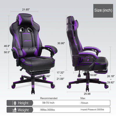 Cadeira de jogos ergonômica com apoio de pé e função de rotação 360/ajuste de altura/reclínquio