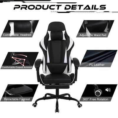 Cadeira ergonômica de jogo de estilo de corrida de espinha alta de ferro com suporte lombar e apoio de pé