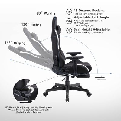 Cadeira de jogos de escritório com almofada de mola de bolso e apoios de braço 4D de altura ajustável