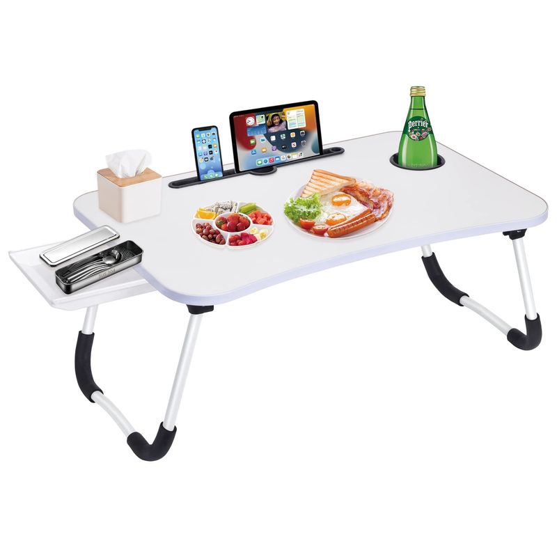 Cama de cama de computador portátil de madeira Tabela de escritório bandeja com suporte de taça grande portavel de escritório portátil dobrável