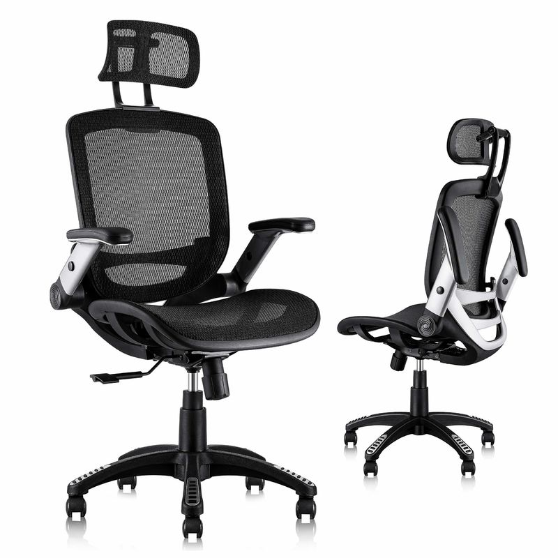 Cadeira de escritório ergonômica com apoio de cabeça ajustável e cadeira de elevação de estilo flip arm