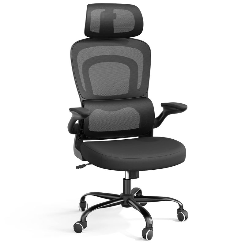 Cadeira de escritório de rede ergonômica de metal de design moderno com suporte lombar e braços flip-up