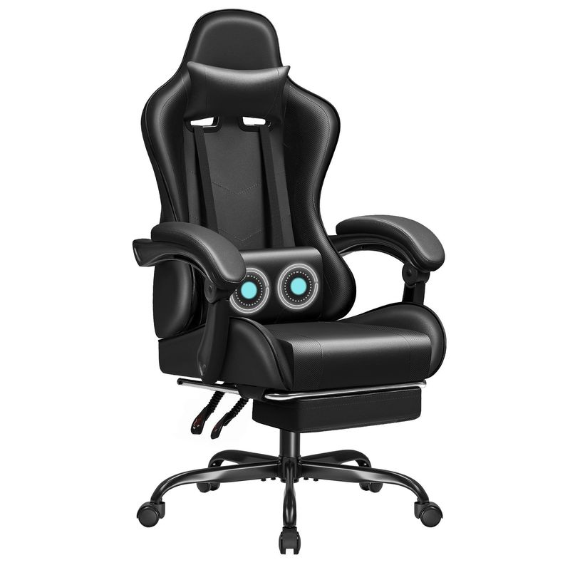 Cadeira de jogo de corrida de couro sintético com suporte lombar de massagem e assento giratório 360