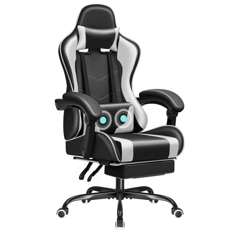 Cadeira de jogo de corrida com suporte lombar de massagem e assento giratório 360