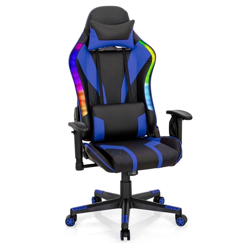Cadeira de jogos RGB de couro sintético com luzes LED RGB 27&quot;D x 27&quot;W x 53&quot;H ajustável