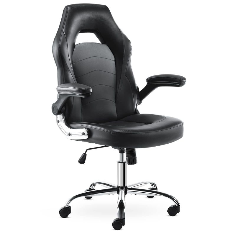 Cadeira de jogo ergonômica de couro sintético com suporte lombar