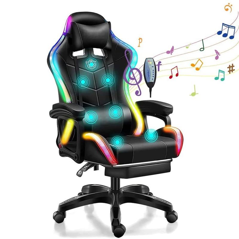 Cadeira giratória de embalagem de correio ALINUNU Cadeira de jogos RGB com massagem de 7 pontos e luz LED