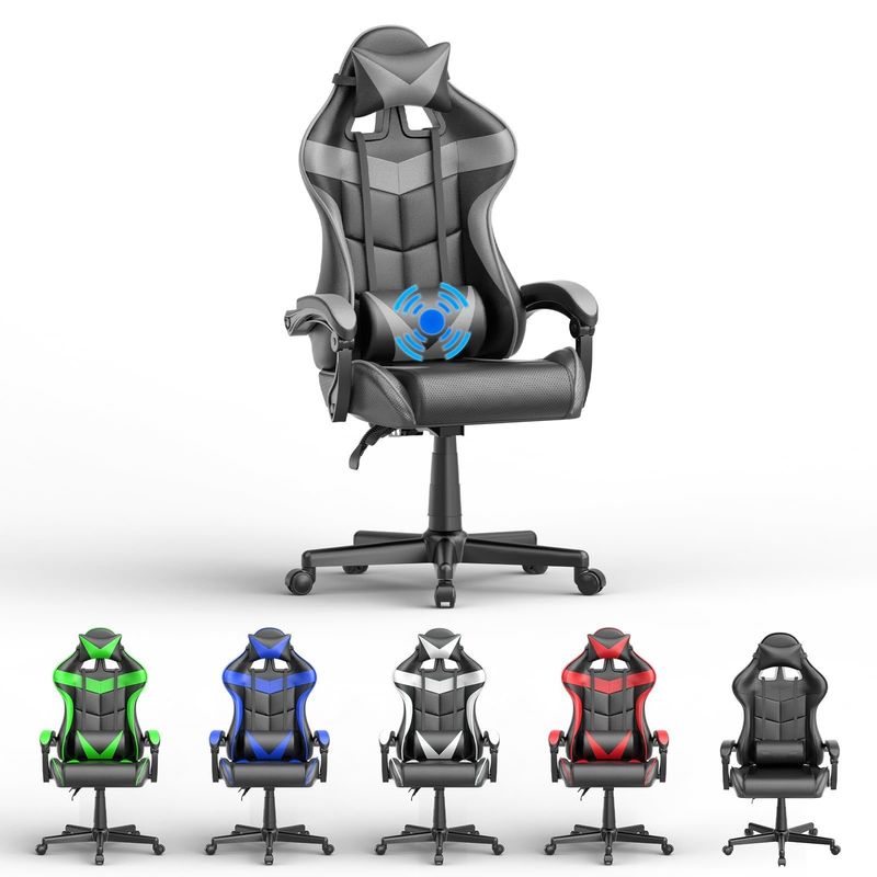 Obtenha a Ultimate Gaming Experience PU Gaming Chair com Massagem 33&quot;D x 24&quot;W x 49.2&quot;H