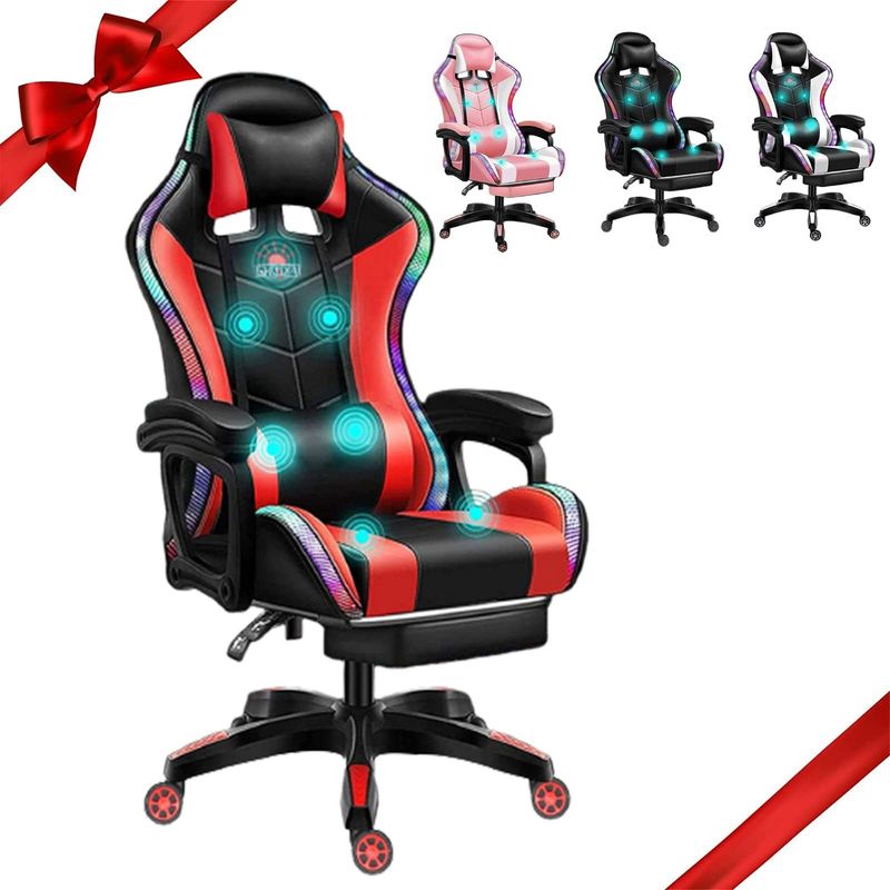 Atualize sua configuração de jogos com a cadeira de massagem de jogos com LED e alto-falantes