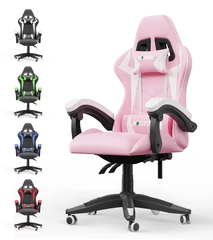 3 Gas Lift Reclining Video Game Chair com apoio para a cabeça e apoio lombar Confortável
