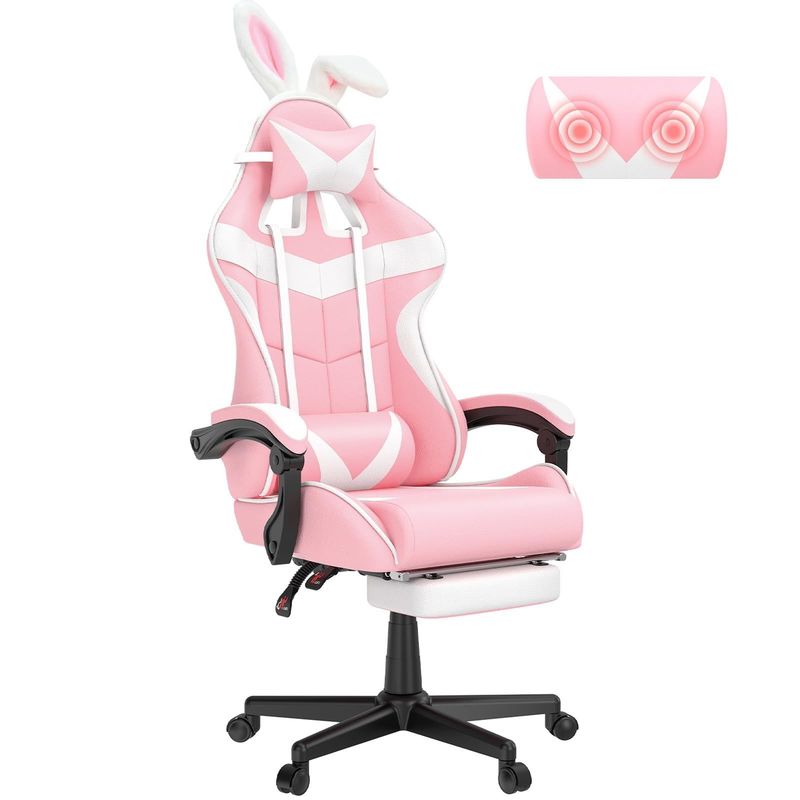 Cadeira giratória Cadeira de jogo rosa com apoio de pé e embalagem de correio de design de coelho adorável