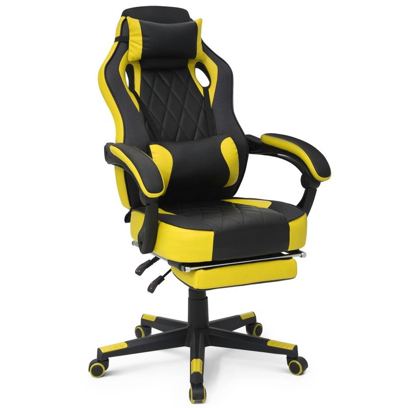 Cadeira de jogo de estilo de corrida giratória de 360 graus com suporte lombar desmontável de couro PU