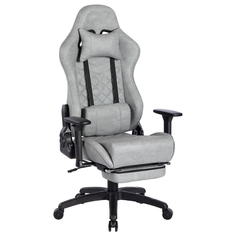 Cadeira de jogo de design moderno com apoio de pés e 3 elevadores de gás PU de couro alto ajustável